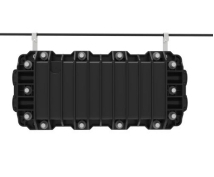 Aerial mounted installation of GJS-6814-C Inline Fiber Optic Splice Closure Aerial mounted deployment of heavy-duty horizontal closure